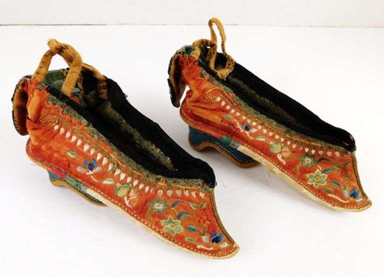19th Century Child's Chinese Silk Lotus Shoes, Foot Bindings