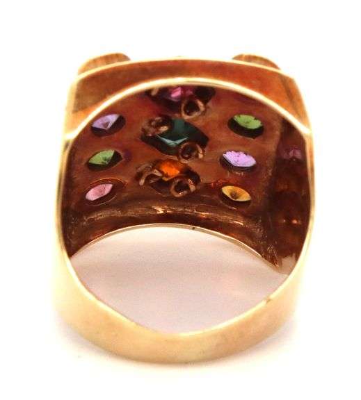 Nicely Designed 14K YG Ring with Colored Stones