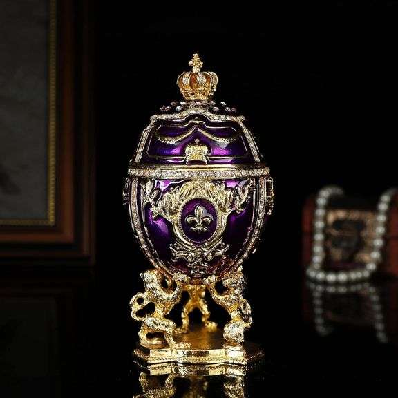 Hand Painted Purple Faberge Style Trinket Box