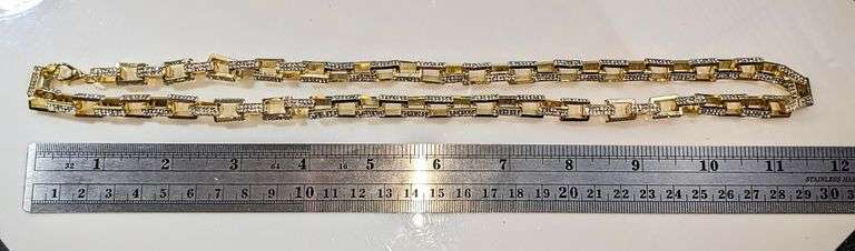 Huge Yellow Gold Plated Rolo Box  Chain Link Necklace