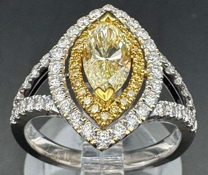 18K Two-Tone Gold Marquise Diamond Ring