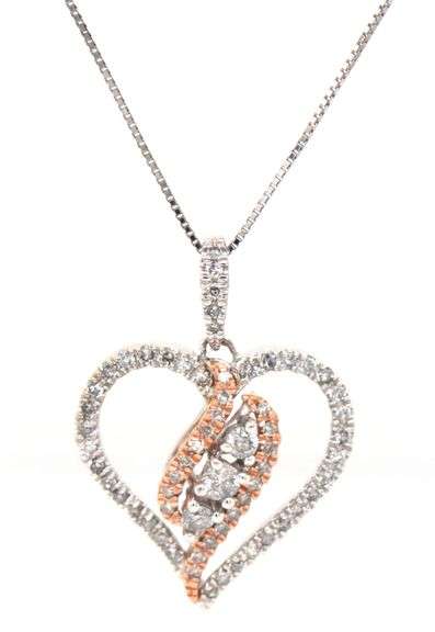 14kt White gold 0.45ctw two tone diamond heart shaped pendant on chain