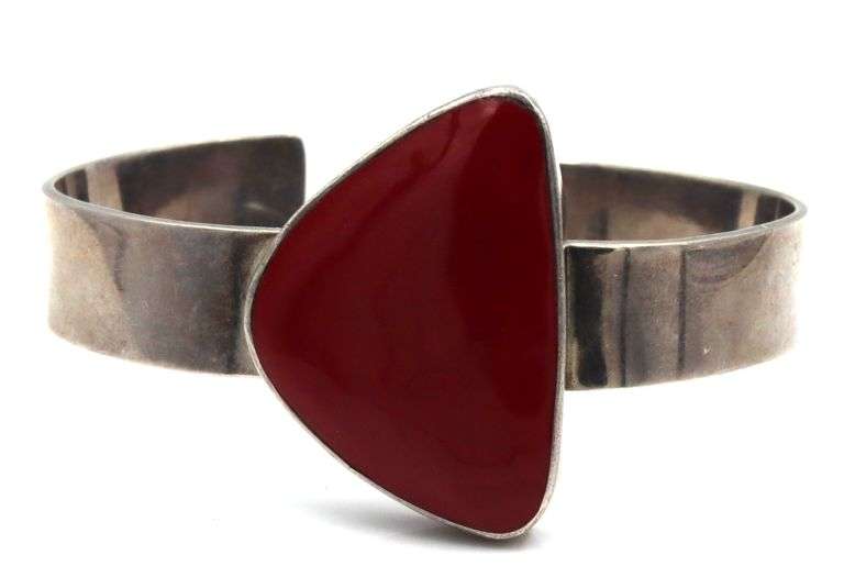 Lot of 2 Vintage 925 sterling silver Coral cuff bangles