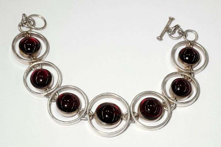 Natural Garnet in Sterling Bracelet