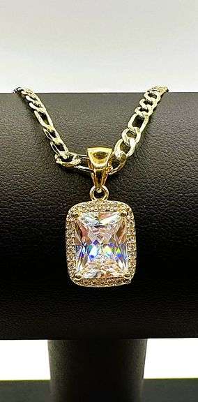 Stunning Yellow Gold Plate 3.5 Ct Radiant Cut CZ Pendant Necklace