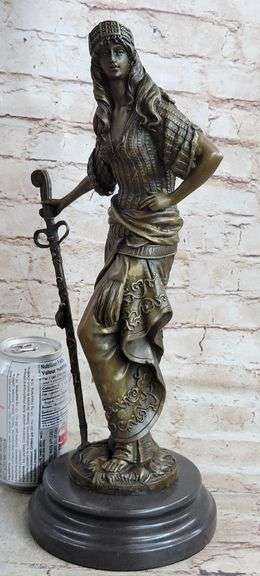 Persian Princess With Sword Bronze Sculpture on Marble Base Figurine