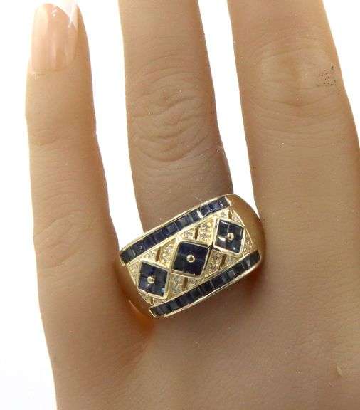 14kt Yellow gold sapphire and diamond Lattice ring