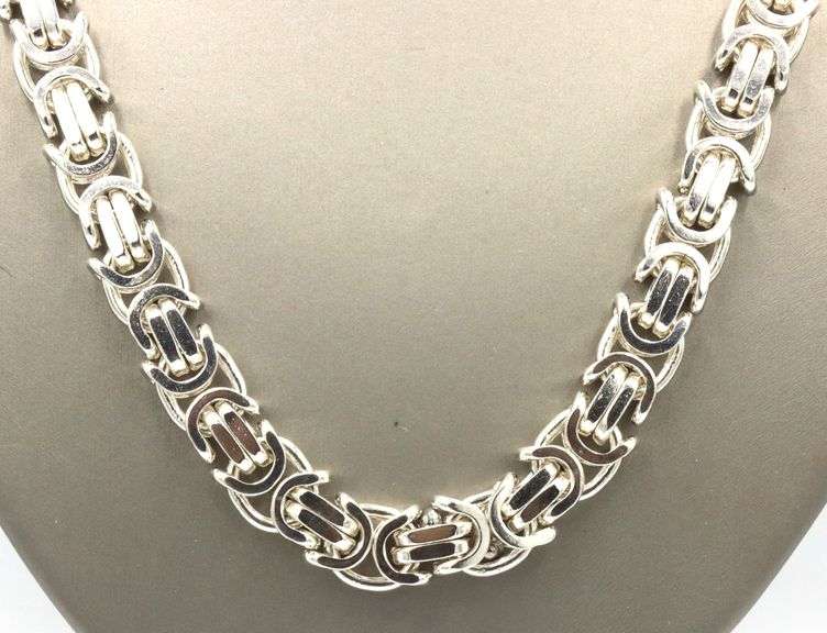 Heavy 11mm flat Byzantine link chain necklace