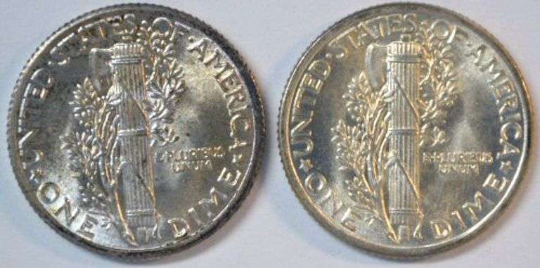 Gem BU 1935-P & 1936-P Mercury Dimes. FSB