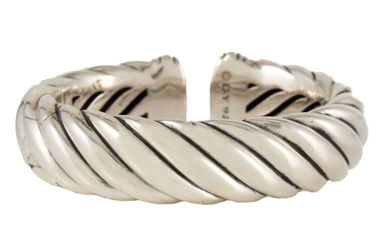 David Yurman Sculpted Waverly Cuff Bracelet in Sterling and Stainless Steel