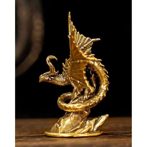Solid Brass Demon Dragon on Rock