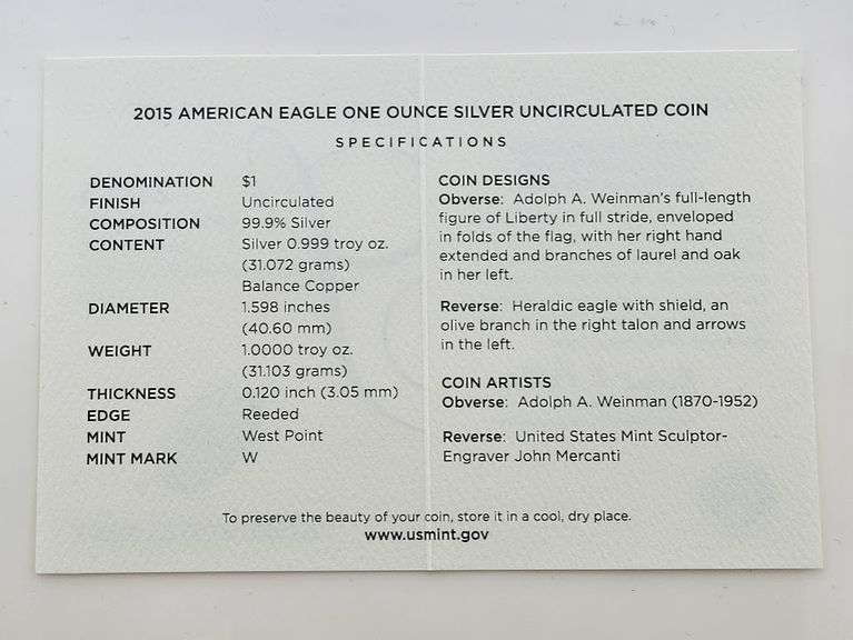 2015-W Burnished American Silver Eagle, OGP