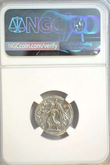 Original Roman Silver Denarius of Emperor Severus Alexander, 222-235 AD. NGC XF