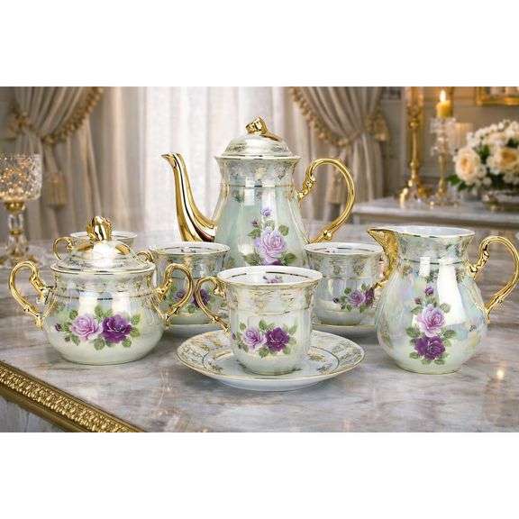 24K European Porcelain 17 Piece Tea and Coffee Set