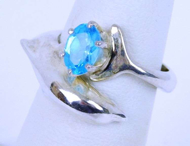 Sterling Bypass Dolphin Ring with Blue Topaz, 5.5