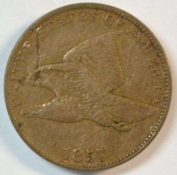 Scarce 1857 Flying Eagle Cent Error. Obverse lamination