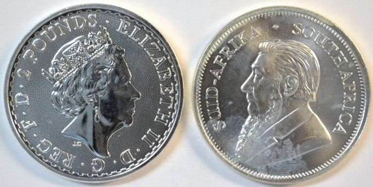 Superb Gem BU 2019 2 Pound British Britannia 1 oz silver & 2021 1 oz silver Krugerrand