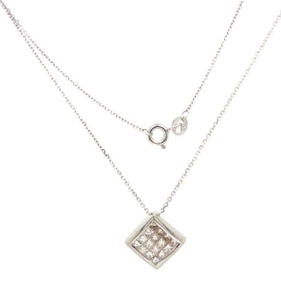 18kt White gold 0.50ctw princess cut Invisible set diamond pendant on chain