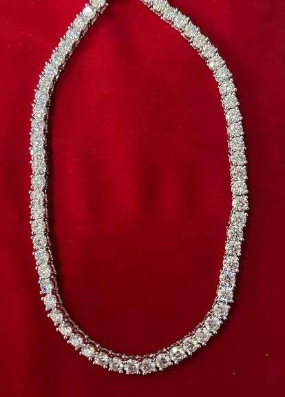 Sparkling White Gold Plated 60 Cttw Simulated Diamond Tennis Necklace