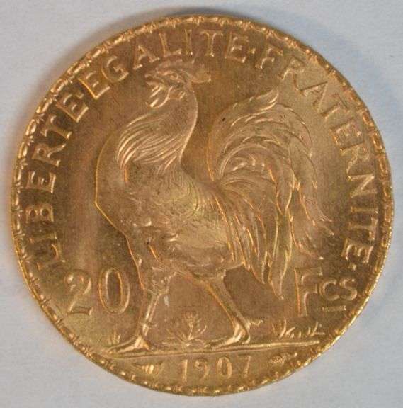 Pristine Superb Gem BU 1907 France 20 Francs Gold 'Rooster'