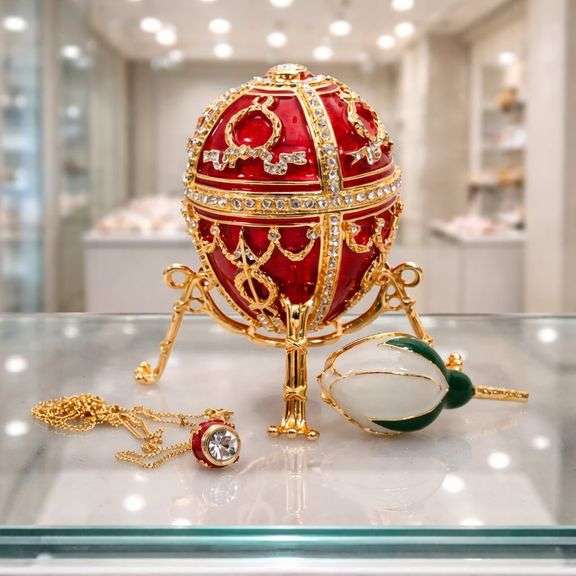 Gold Plated Fabergé-Style Trinket Box with Crystal Accents