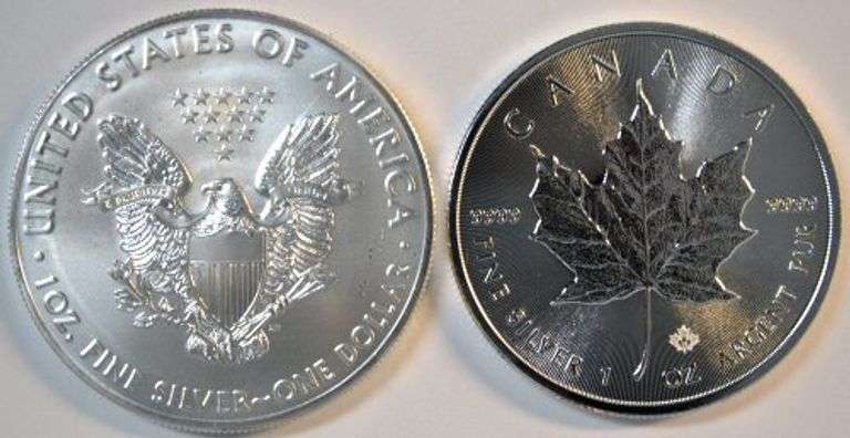 Superb Gem BU $1 American Silver Eagle & $5 Canadian Maple Leaf from 2019