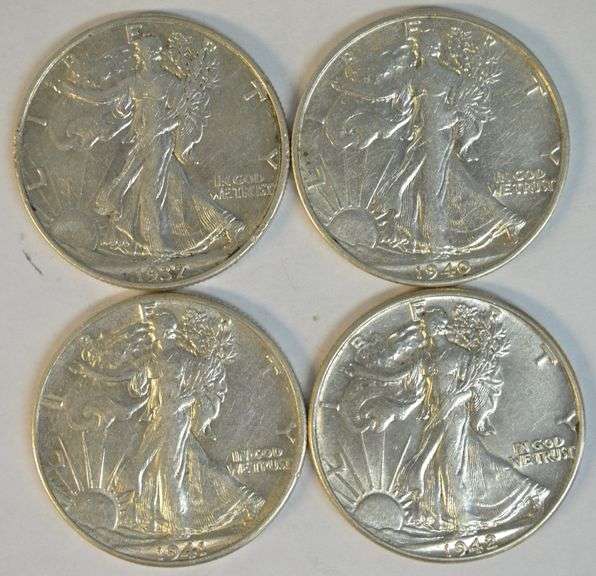 4 Nice upper end different Walking Liberty Half Dollars 1937 to 1942