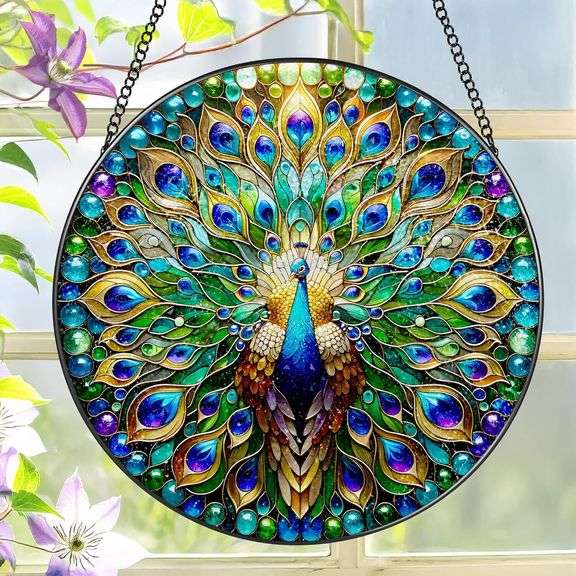 Peacock Stained Glass Suncatcher