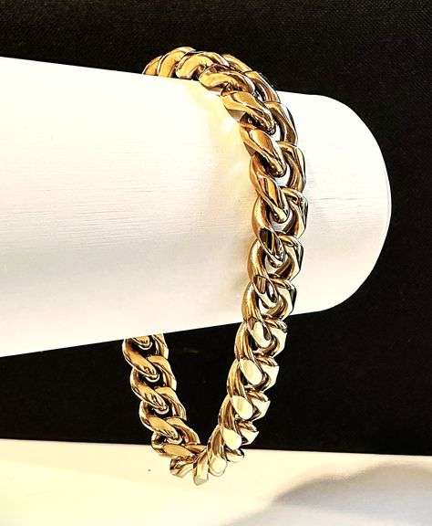Huge 63.9 Gram Yellow 14 Kt Gold Plate Cuban Curb Link Bracelet