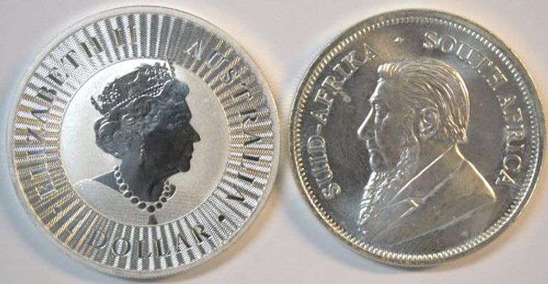 2019 Superb Gem BU pure 1 oz Silver $1 Australia Kangaroo & 2021 S. Africa Krugerrand Silver