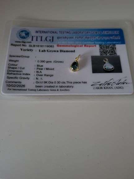 Certified Yellow Gold Blue Lab Diamond Pendant