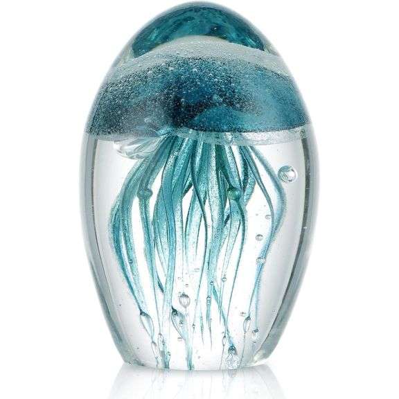 Hand Blown Glass Jellyfish Paperweight Glow in the Dark