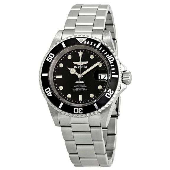Invicta Pro Diver Automatic Men's Watch – Black Dial, Stainless Steel Bracelet