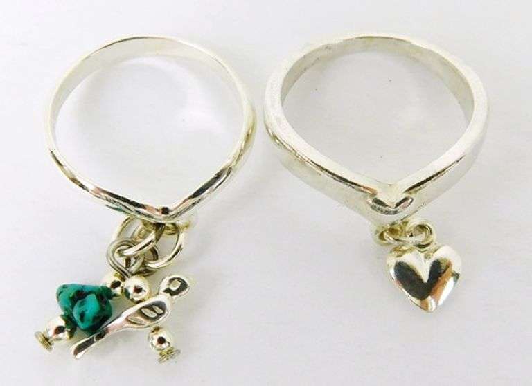 2 Sterling Silver Pinkie Charm Rings