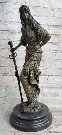 Persian Princess With Sword Bronze Sculpture on Marble Base Figurine