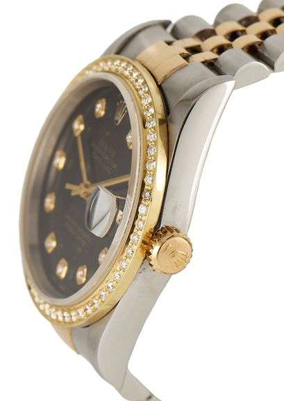 Rolex Datejust 16233, 36MM, Aftermarket Diamond Dial and Bezel Two Tone Watch
