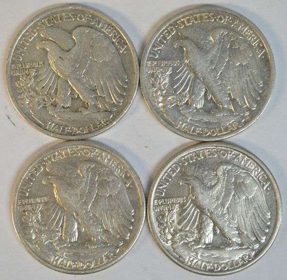 4 Nice upper end different Walking Liberty Half Dollars 1937 to 1942