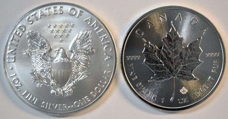 Superb Gem BU $1 American Silver Eagle & $5 Canadian Maple Leaf from 2019
