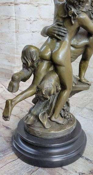 Nude Erotic Nymph with Satyr Bronze Sculpture