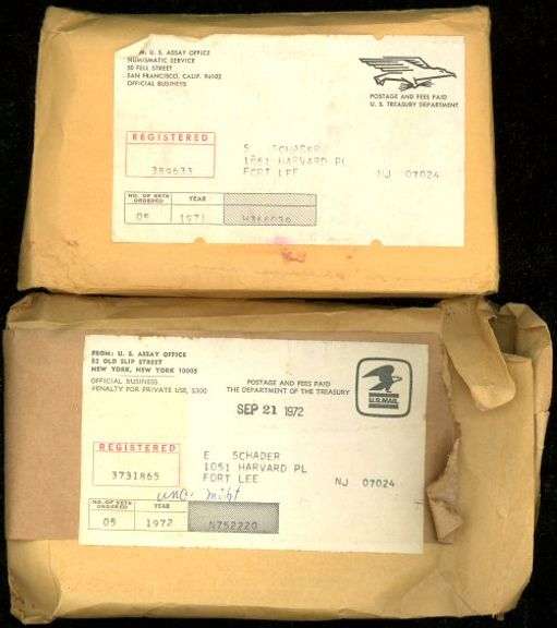 10 Mint Sets in Original Shipping Envelopes: 1971 & 1972