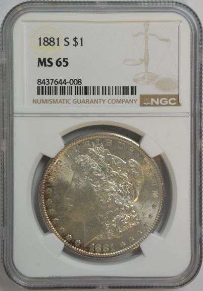 Original solid Gem BU 1881-S Morgan Silver Dollar. NGC MS65