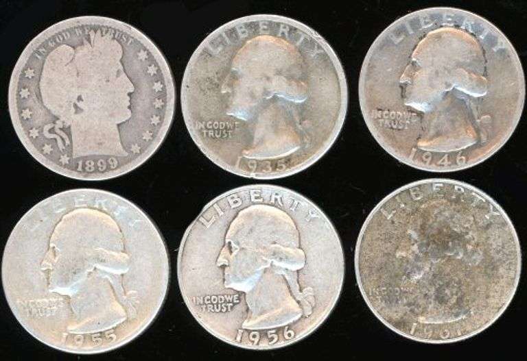 6 Different Silver US Quarters: 1899-1961