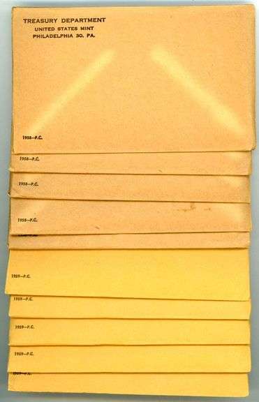 Great lot of 5 1958 & 5 1959 UNOPENED Silver Proof Sets. 10 Total