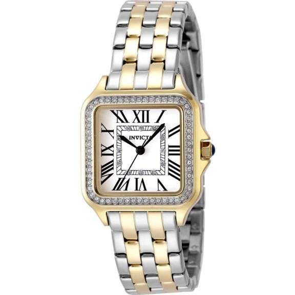 Invicta Angel Women's Two-Tone Stainless Steel Square Watch – Silver Dial, Crystal Bezel