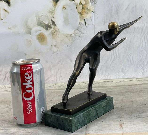 Ice Skater Bronze Sculpture on Marble Base Figurine