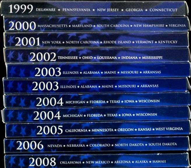 11 Assorted US State Quarter Proof Sets: 1999-2008