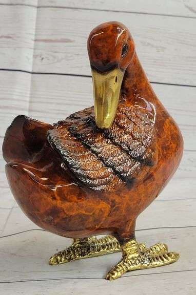 Standing Duck Brass Cold Painted Bird Sculpture