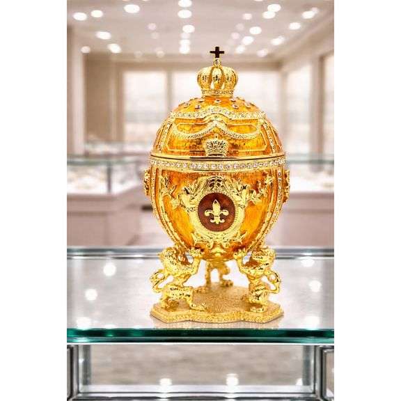 Gold Faberge-Style Hand Painted Egg Trinket Box