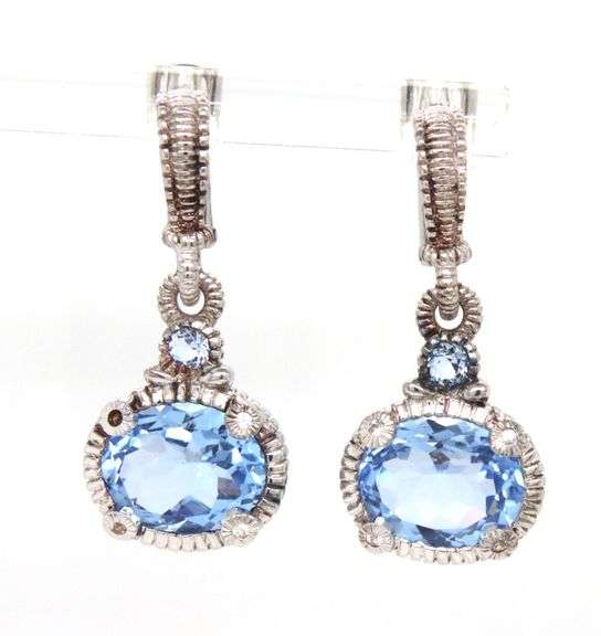 925 Sterling silver Judith Ripka blue CZ dangle earrings