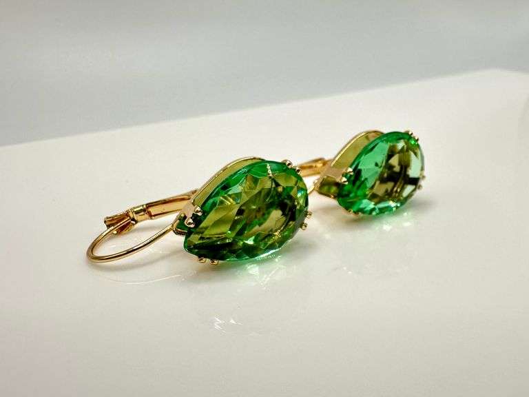 14 Kt. Yellow Gold Plate 16 Ctw Bright Simulated Paraiba Tourmaline Earrings